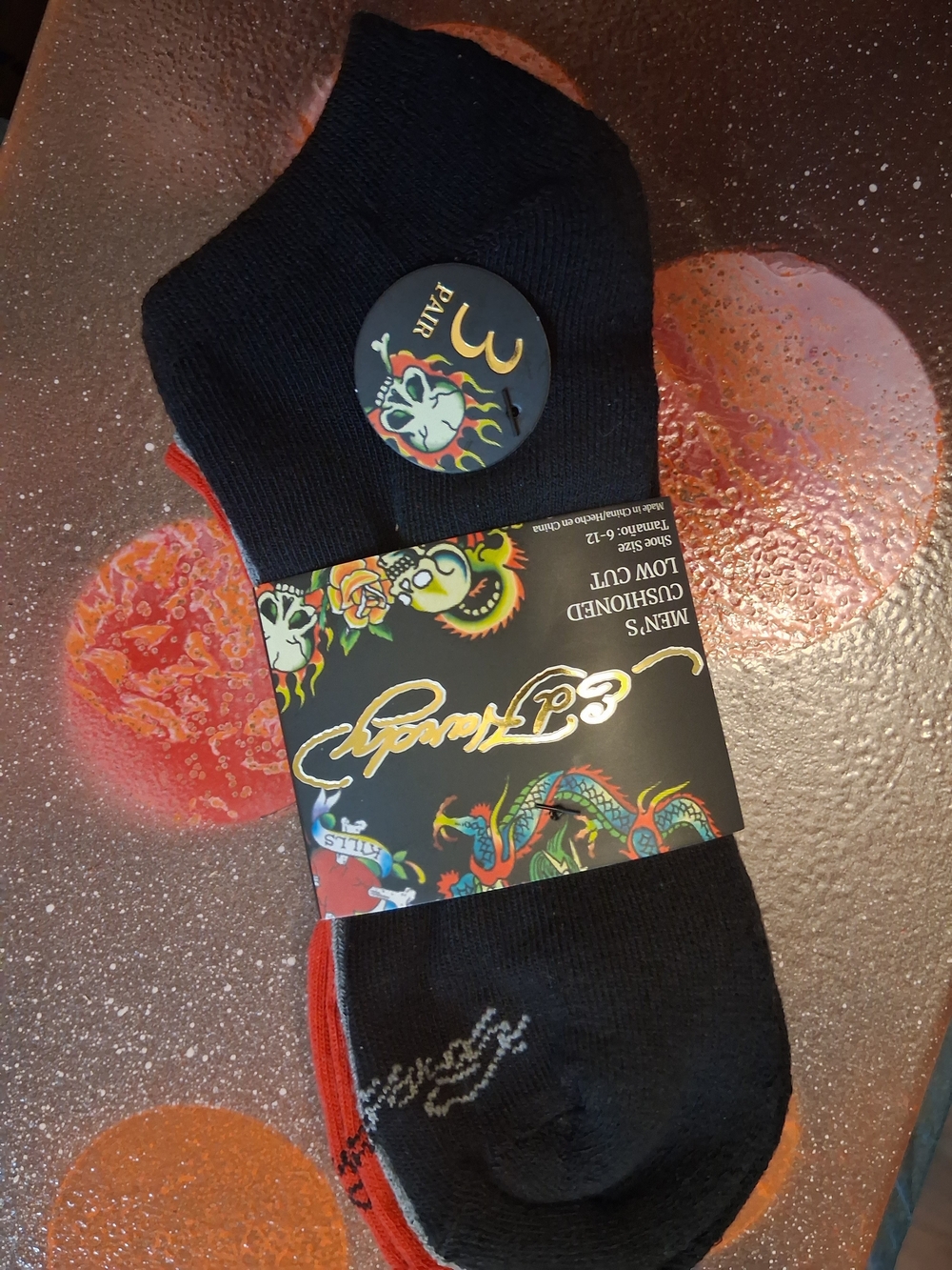 Ed Hardy Black Low Cut Athletic Socks with Red Trim